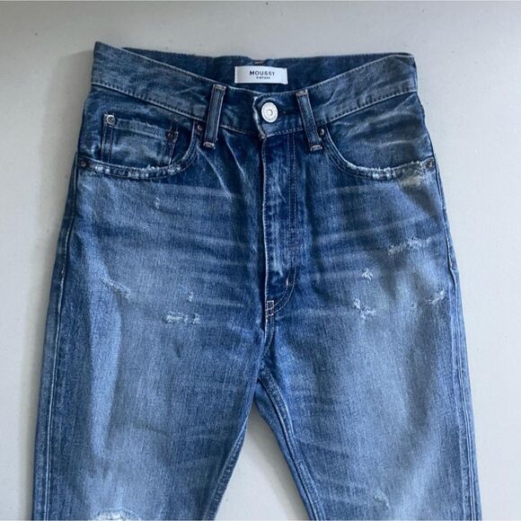 Moussy High Rise Distressed Boyfriend Jeans Blue 24 - Picture 5 of 8